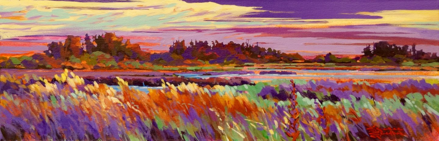 Among The Bull Rushes and Reeds, 12x36,  Acrylic, 2017 - 