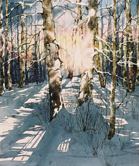 Evening Rays In The Saddle Hills, 20.5x24.5, Watercolor, 2001 - 