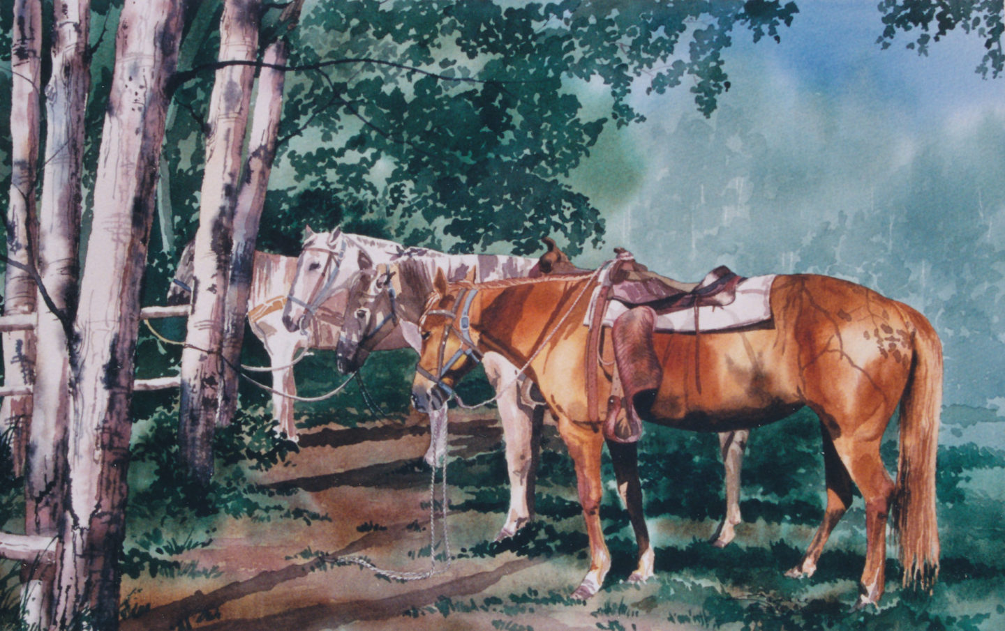 Trail Ride Team, 13x22, Watercolor, 1997 - 