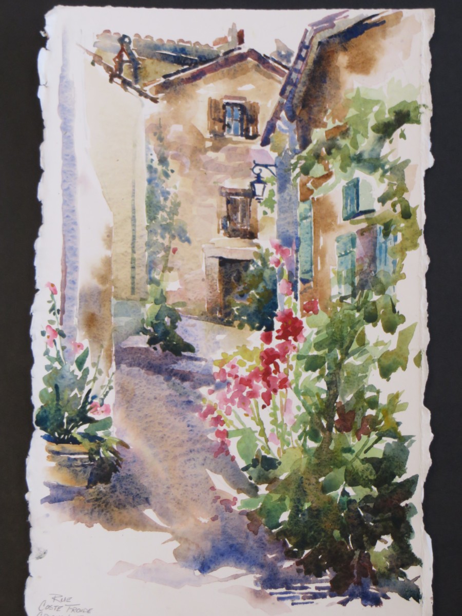 Alleyway, Grignan France, 20x10, Watercolor, 2015 - 