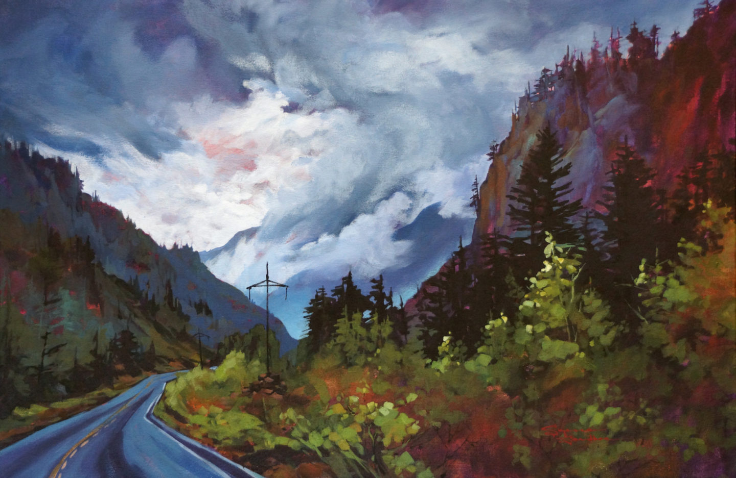 Clouds In The Valley, Stewart BC, 24x36, Acrylic, 2018 - 