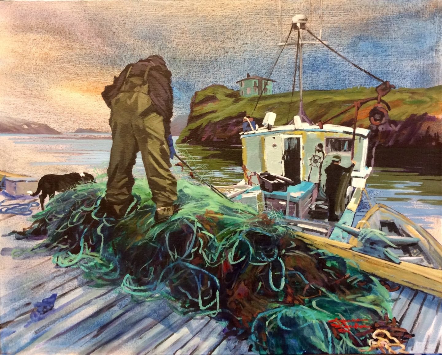Hauling Ashore The Gill Nets, 24x30, Acrylic, 2017 - 