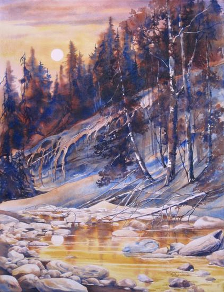Midnight Moon On Pipestone Creek, 30x22, Watercolor, 2011 - 