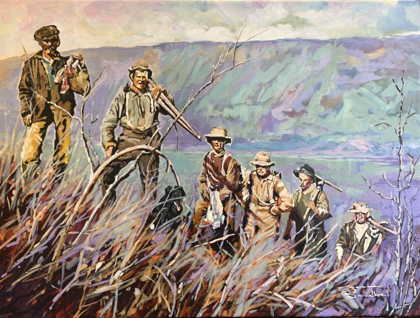 Packing Up From the River Bank - Climbing the Smoky, 18x24, Acrylic, 2021, Suzanne Sandboe - 