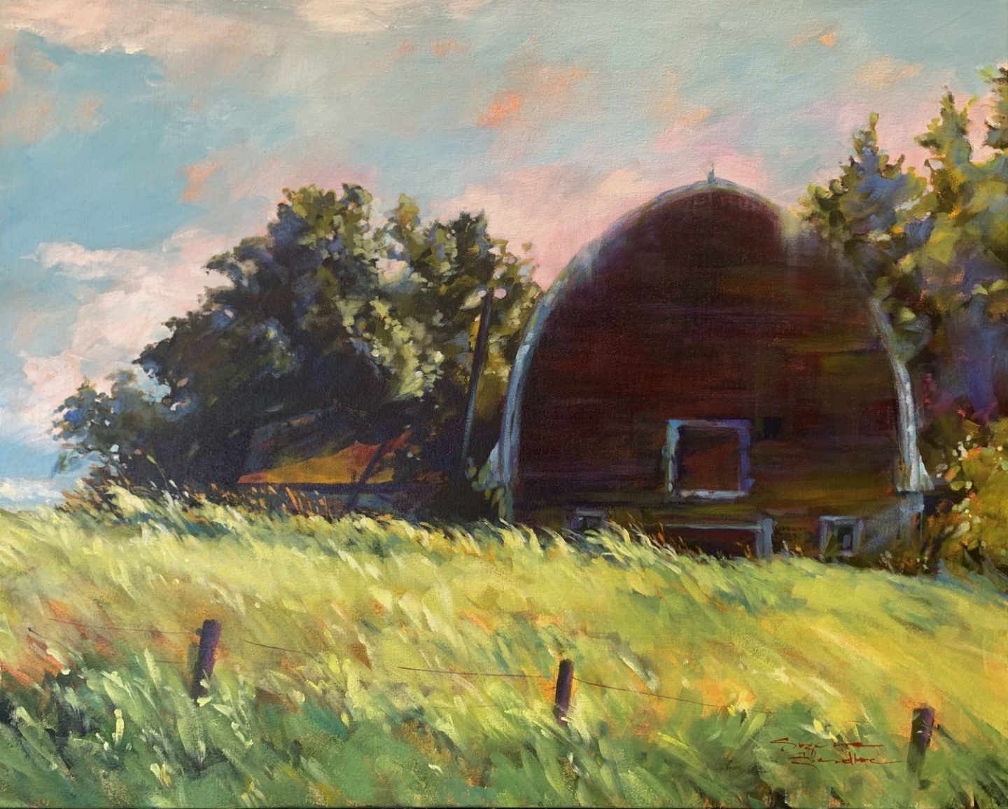 Old Red Barn, 24x30, Acrylic, 2022, Suzanne Sandboe painted live on Eastlink TV Thru the Eyes of an Artist - 