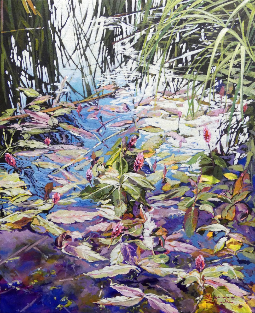 Water Lillies, 24x30, Acrylic, 2022, Suzanne Sandboe - 