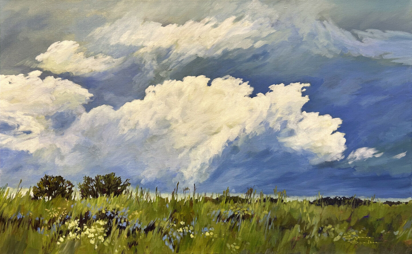 Country Clouds, 30x48, Acrylic, 2024, Suzanne Sandboe - 