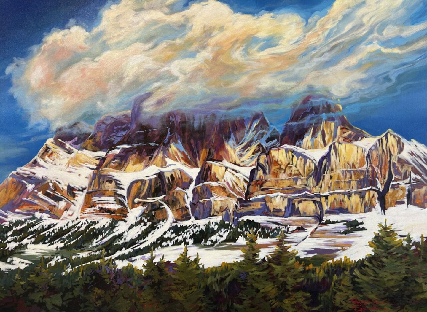 Castle Mountain In Full Glory, 36x48, Acrylic, 2025, Suzanne Sandboe - 