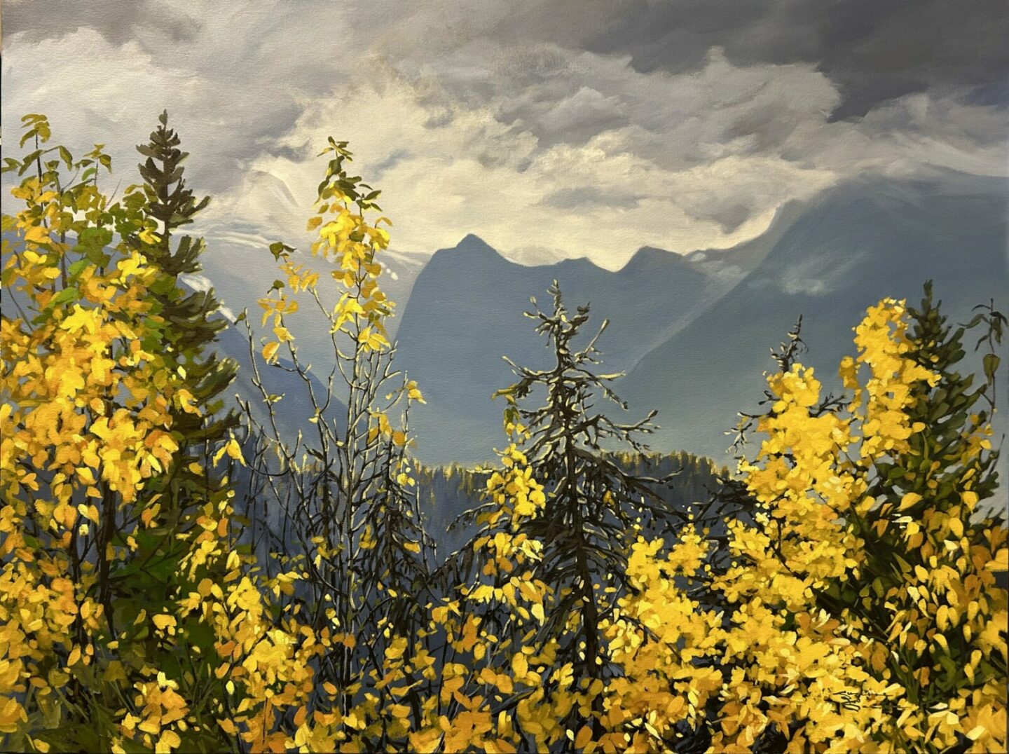 Evening Light, Athabasca Pass, 36x48, Acrylic, 2024, Suzanne Sandboe - 