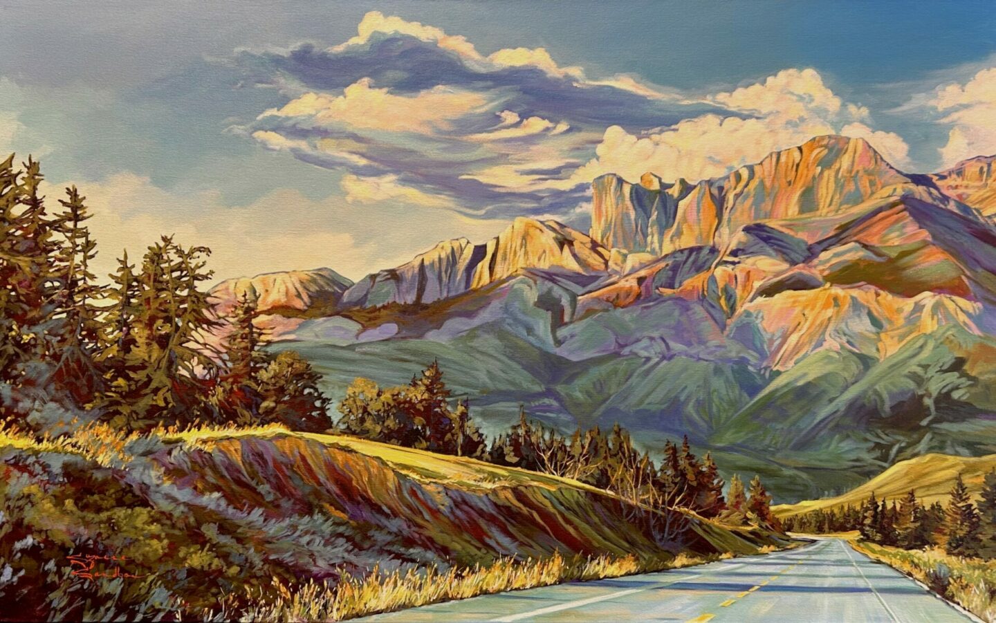 CATCHING THE LIGHT, POCAHONTAS MTN, JASPER, 30X48, ACRYLIC, 2025, SUZANNE SANDBOE - 