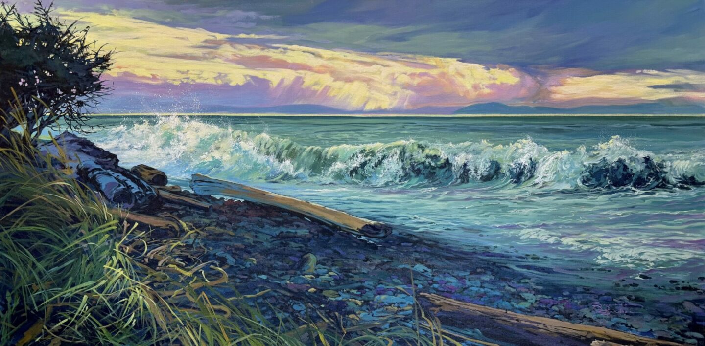 DANCE OF THE WAVES, FRENCH BEACH, 30X60, ACRYLIC, 2026, SUZANNE SANDBOE - 