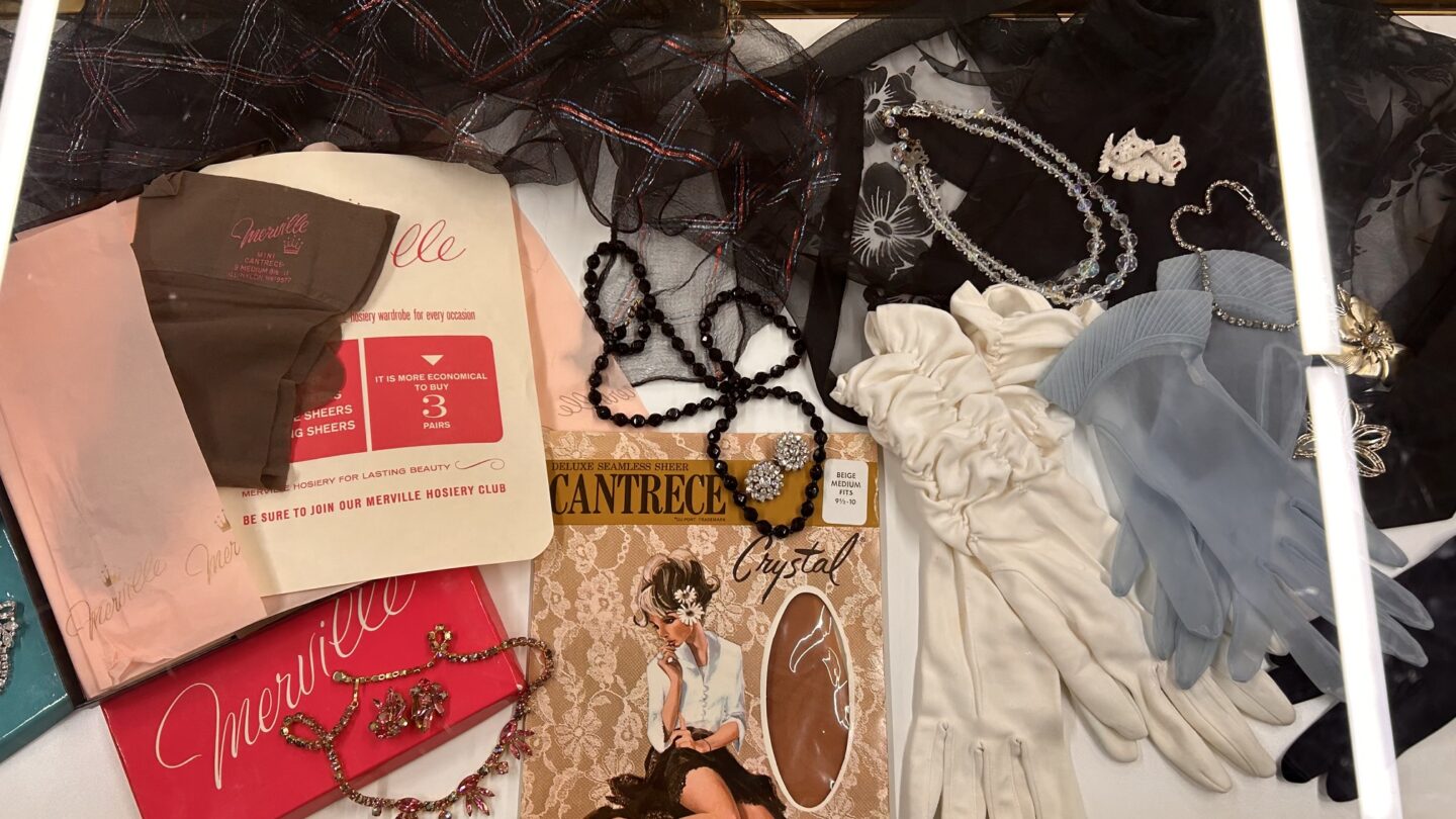 1950's to 1970's Fashions - Mid 1950's Collection of Seamless Stockings, Crystal Jewelry and Dress Gloves