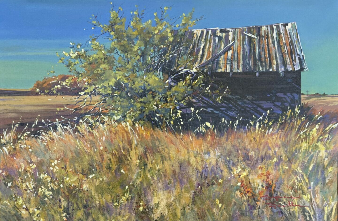 IIN THE SHADE OF THE OLD WILLOW TREE, 24X36, ACRYLIC, 2026, SUZANNE SANDBOE, DONATION TO LAGLACE ARENA BUILDING FUND - 