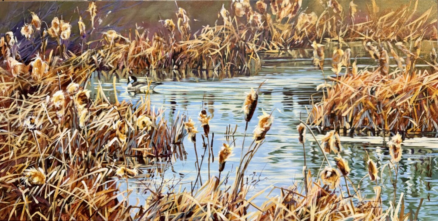 QUIET MORNING ON THE POND, 24X48, ACRYLIC, 2026, SUZANNE SANDOBE - 