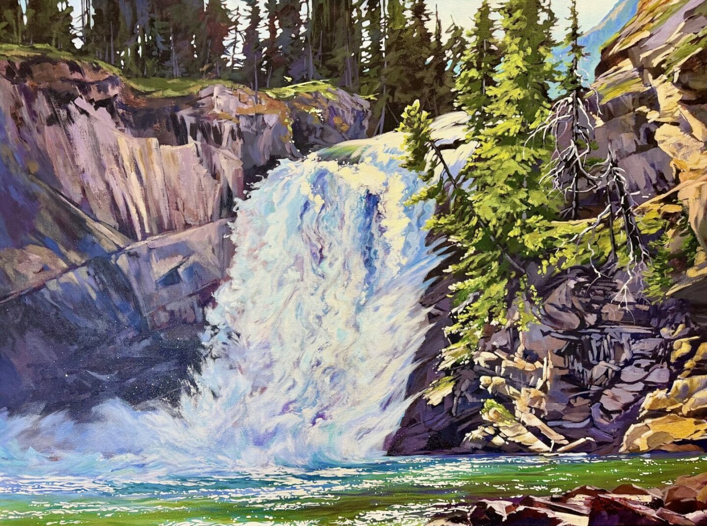 RED DEER FALLS, 36X48, ACRYLIC, 2025, SUZANNE SANDBOE - 