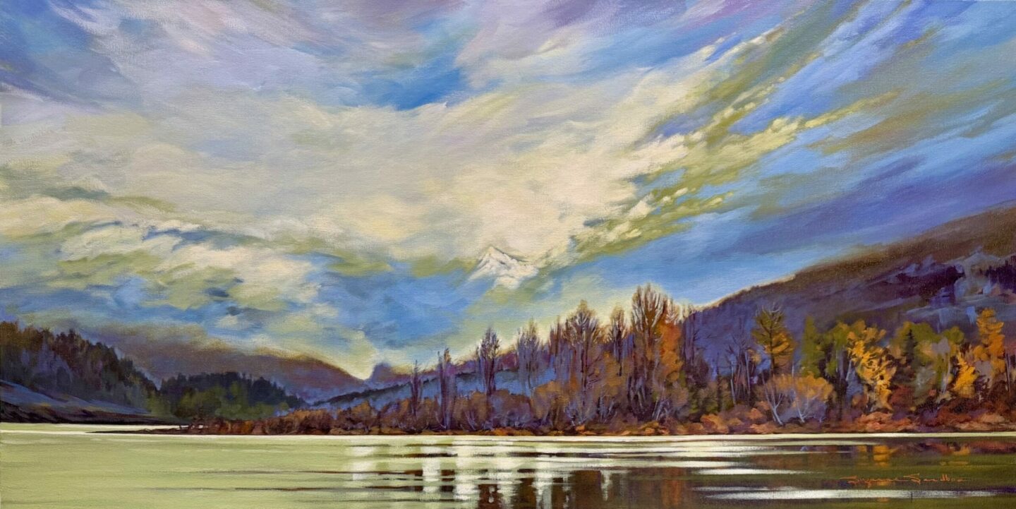 REFLECTIONS ON GREEN LAKE, 24X48, ACRYLIC, 2026, SUZANNE SANDBOE - 