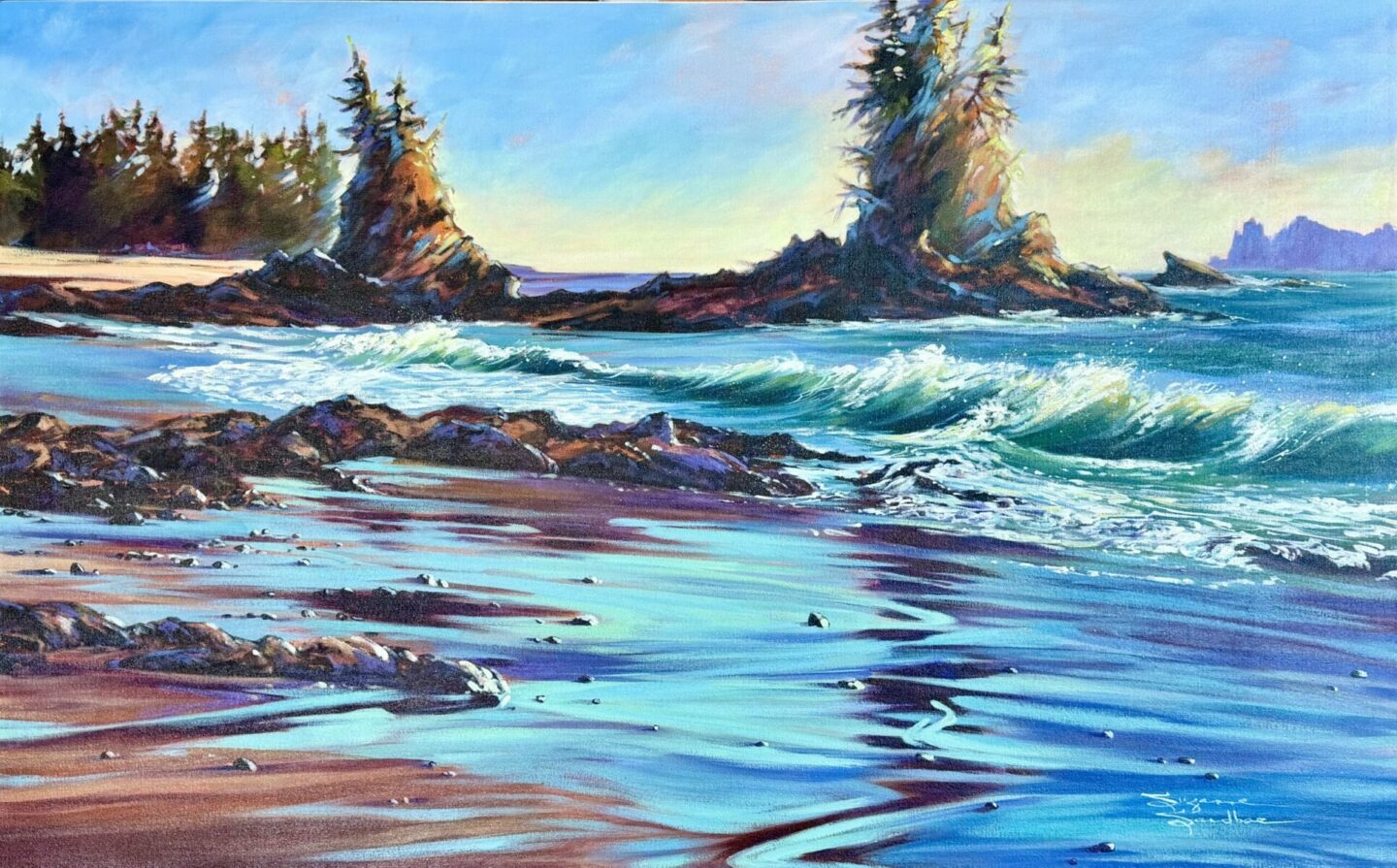 SEA STACKS, BAMFIELD, VANCOUVER ISLAND, 30X48, ACRYLIC, 2026, SUZANNE SANDBOE - 
