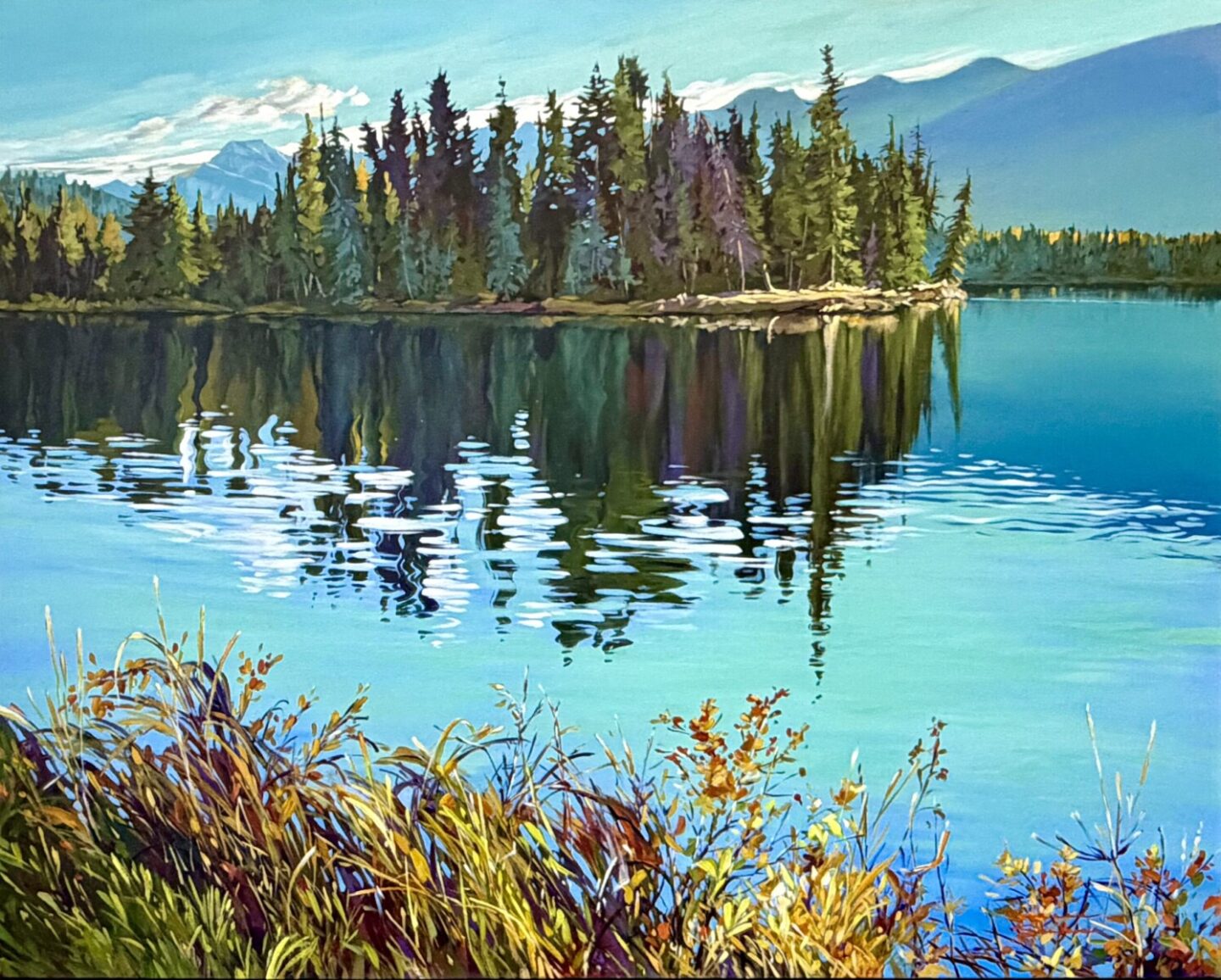 Fall Reflections on Lac Beauvert, JPL, 48x60, Acrylic, 2026, Suzanne Sandboe $10,250.00 - 
